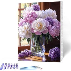 Maxbye Flowers Paint بأرقام أرقام للمبتدئين الكبار مع إطار خشبي ، طلاء سهلة القماش بالأرقام