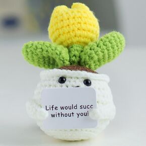 Handmade Crochet Sunflower Doll - Emotional Support Gift for Women, Therapy Plush Toy with Stand, Self Care Mental Health Decor, Birthday Valentines Gift