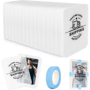 200 Pack Trading Card Shipping Protectors with Tape Rolls, AHIER 3.5'' x 4.5'' Plastic Cardboard Inserts for Bubble Mailers, Translucent Semi Rigid Precut Card Savers for Mailing Shipping Supplies