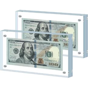 2Pcs Dollar Bill Frame Display Acrylic Dollar Bill Holder 3.9X7.8Inch for Dollar Bill Display Case Magnet Currency Display Frame Self Standing for Money Ticket Picture Photos (2)