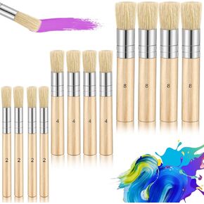 12 Pieces Wooden Stencil Brushes Pure Natural Bristle Template Paint Brushes Wooden Handle Painting Brush for Acrylic Oil Watercolor Art Painting DIY Crafts, 3 Sizes