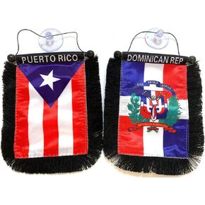 Puerto Rico & Dominican Republic flags for cars home (2) two sides Family pack