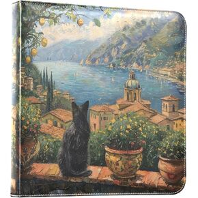 ALAZA Cat and Italy View Photo Album Self Adhesive Scrapbook Album PU Leather Cover 3 Ring Binders Photo Book for Wedding Family Travel Memory