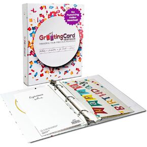 Greeting Card Binder with Unique Binder Inserts, No Cutting or Punching Holes Needed, Holds 20 Cards (9.1" x 7.2") - Greeting Card Keepsake Album & Card Keeper Kit for All Occasion Cards