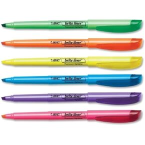 BIC Brite Liner Highlighter - Chisel Marker Point Style - Assorted Ink - 12 / Box