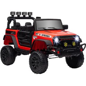 Qaba 12V Ride on Truck, Electric Car for Kids, Battery Powered Ride on Car, Parent Remote, 4 Suspension Wheels, Music Horn LED Lights, Red