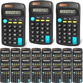 24 Pack Pocket Mini Black Calculators, 8 - Digit Display, Solar Battery Dual Power Basic & Scientific Calculators for Students, Kids, Home & Office (Black)