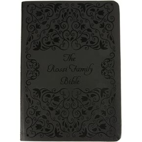 Personalized Family Bible – NAB-RE Edition – Leather Like Cover with Scroll Motif – Custom Engraving – Heirloom Catholic Family Gift for Weddings, Anniversaries, add Family Name Free (Black, Standard)