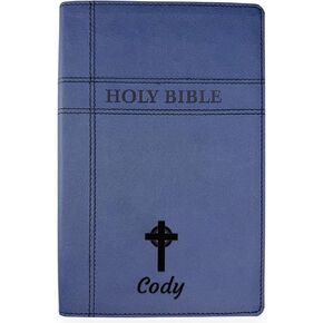 Personalized NIV Holy Bible Premium Indexed Small Print Bible | Custom Engraved with Name or Text on Faux Leather Cover | Custom Gift for Christian & Religious Celebrations | Blue