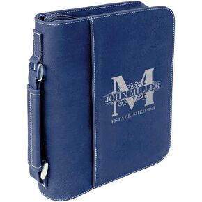 Personalized Royal Monogram Large Leatherette Book/Bible Cover with Handle and Zipper | Custom Book/Bible Cover | Personalized Laser Engraved