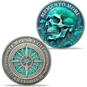 Memento Mori Coin - Carpe Diem Stoic Challenge Coin with Skull Design - Daily Inspirational Token for Meditation, Courage & Letting Go - Stoicism Gift for Men, Women & Teens