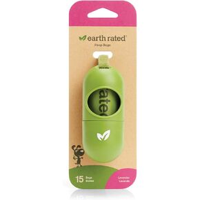 Earth Rated Leash Dispenser & 15 Dog Poop Bag Bundle Pack - Ultra-Thick Doggie Waste Bags with Holder | Lavender-Scented With Leak-Proof Security