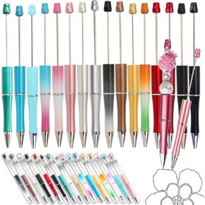Beadable Writing Pens for Crafting 16-Color DIY Customizable Pen Set for School, Office & Creative Gifts | Smooth Writing, Stainless Steel Shaft, Interchangeable Ink Refills