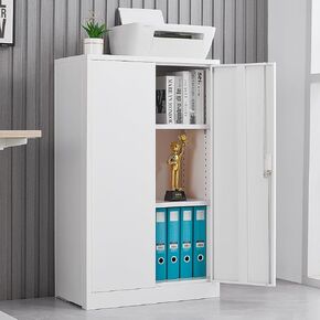 White Folding Filing Cabinet with Shelves, 42" Steel File Cabinet with Lock,Large File Cabinet with Adjustable Shelf,Office Home Storage Cabinet, Steel Cabinet for Office, Garage, Home Office Cabinets