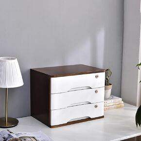 Wood Storage Box with Lockable Drawers - Solid Flat File Cabinet for Office Supplies and Desk Accessories