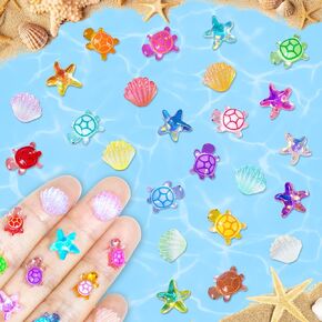 Hiawbon 300PCS Mini Ocean Resin Animals, Mini Turtles Starfish Seashell Set, Tiny Sea Models, Miniatures Resin Turtles Micro Animals for Miniature Fairy Garden Decor DIY
