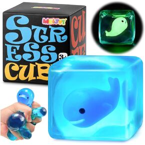 Squishy Stress Cube Fidget Toys Adults - Glow in The Dark Sensory Toys for Kids with Autism Stress Balls for Kids Squeeze Toys for Anxiety Stress Relief Gifts Whale Crab Octopus