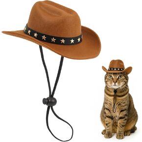 Pet Cowboy Costume Cosplay Cap Adjustable Brown Dog Hat Puppy Holiday Costume Mini Funny Cat Cap Pet Party Decoration West Cowboy Accessories Party Cosplay Wearing for Cats Dogs