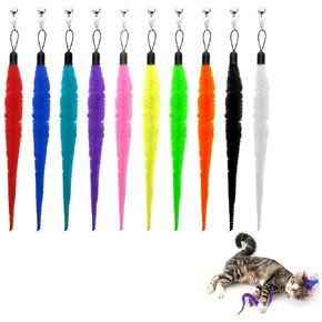 10 Packs Cat Worm Toy Cat Wand Attachments Worms Toy Refills Interactive Cats Wand Replacement for Indoor and Ourdoor Teaser Play and Chase Exercise with Kitten(Multi Colored)