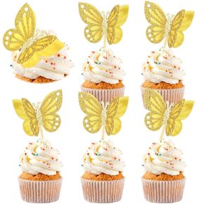 Chinco 48 Pcs Butterfly Cupcake Toppers Assembled Double Layer Cupcake Topper 3D Glitter Cake Topper Butterfly Cocktail Pick Decoration for Baby Shower Birthday Wedding(Purple,Classic Style)