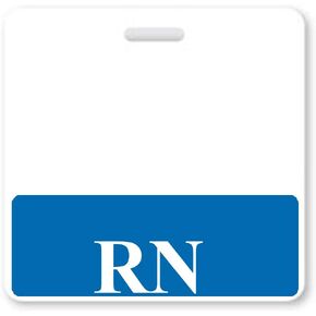 Horizontal RN Badge Buddies for Nurses with Blue Border - Heavy Duty Spill Proof & Tear Resistant - Double Sided - Printed in USA - by Specialist ID, Sold Individually