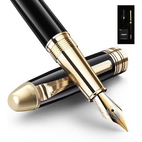 Luxury Fountain Pen Gift Set For Writing Smooth, Fine Nib, Includes Refillable Ink Converter &10 Black 3.4mm Ink Cartridges Metal Pen,Journaling Fancy Pen