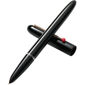 Kaco RETRO Fountain Pen with Hooded Extra Fine Nib & 8 Ink Cartridges, Black Ink Pen with Metallic Clip