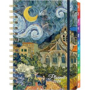 2026 Planner - Planner 2026, Jan. 2026 - Dec. 2026, 2026 Planner Weekly and Monthly with Tabs, 6.3" x 8.4", Hardcover with Back Pocket + Twin-Wire Binding - Oil Painting