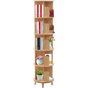 5 Tier Large Rotating Bookshelf, 360° Revolving Movable Corner Bookcase, Floor-Standing Stackable Rotating Display Tower