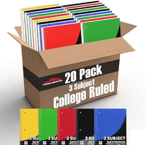 Trail maker 20 Bulk 3 Subject Notebooks College Ruled | 3 Subject Spiral Notebooks for Kids, School Students, 240 Pages for Note Taking and Journaling - Bulk School, Office Supplies Pack