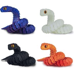 4PCS 3D Printed Snake Fidget Toy, 3D Printed Animals, 12 Inch Articulated 3D Printed Crystal Anaconda for Relaxing and Anxiety Relief，Home Office Executive Desk Decoration