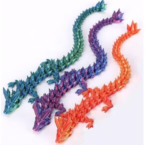 3D Printed Dragon, Dragon Fidget Toy Flexible Articulated Dragon 3D Printed Crystal Dragon Home Office Decor Executive Desk Toys (3pcs)
