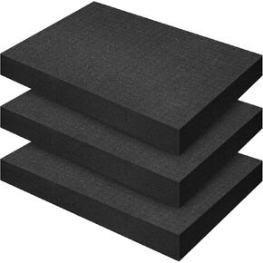3 Pcs Cuttable Polyurethane Foam Pads, 16 x 12 x 2 Inches Packing Foam Sheets Black Foam Inserts for Cases Foam Padding 2 Inch Thick for Toolbox Camera Storage and Crafts
