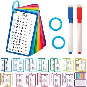 14 Pcs Multiplication Flash Cards 0-12 Math Flash Cards with Multiplication Charts 2 Dry Erase Markers 2 Rings Times Table Flash Cards for Classroom Home Fun Multiplication Games Chart