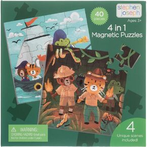 Stephen Joseph, 4 in 1 Magnetic Puzzles with 40 Pieces – Fun Game for Road Trips, Screen-Free Play, Travel Game for Kids, Magnetic On The Go Activity Set, Adventure