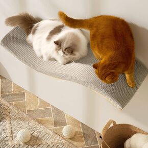 Extra Large 35.4" × 11.6" Stylish Cat Wall Shelves with Soft Cushion, Modern Wall-Mounted Cat Tree Furniture & Perch, Sturdy/Hidden Mounts, Machine Wash Cover, Sleek Design Wave S-Shape