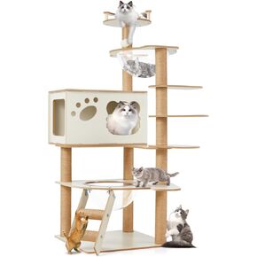 Erinnyees Cat Tree, Modern Indoor Cat Tower, 52.6 Inches Kitty Condo with Sisal Scratching Post, Hammocks, Jumping Platforms, Toys, Top Perch, Multi-Level Play and Leisure House