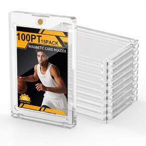 100PT Magnetic Card Holder for Trading Cards, 15 Pack One Card Touch Holder, U-V Protection Baseball Card Display Case Hard Plastic Protector for Basketball Sports Game