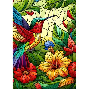 Stained Glass 1000 Piece Puzzle for Adults, Hard Challenging Flower Jigsaw Puzzle Games, Impossible Hummingbird 1000 Piece Puzzle for Adults, Leisure Jigsaw Puzzle Games Happy Family Time