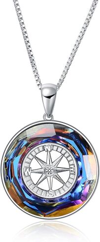 AOBOCO I‘d be Lost without You Compass Necklace 925 Sterling Silver Compass Pendant Necklace with Crystal from Austria, Compass Jewelry Gifts for Women Girlfriend in Saudi Arabia