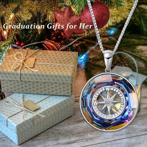 AOBOCO I‘d be Lost without You Compass Necklace 925 Sterling Silver Compass Pendant Necklace with Crystal from Austria, Compass Jewelry Gifts for Women Girlfriend in Saudi Arabia