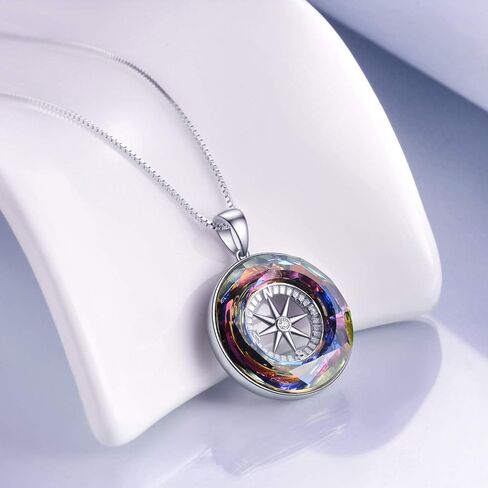 AOBOCO I‘d be Lost without You Compass Necklace 925 Sterling Silver Compass Pendant Necklace with Crystal from Austria, Compass Jewelry Gifts for Women Girlfriend in Saudi Arabia