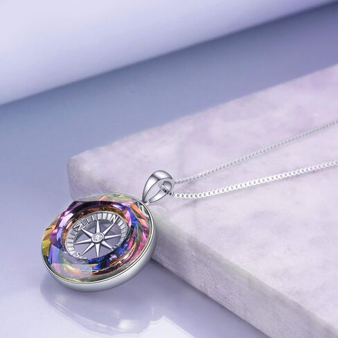 AOBOCO I‘d be Lost without You Compass Necklace 925 Sterling Silver Compass Pendant Necklace with Crystal from Austria, Compass Jewelry Gifts for Women Girlfriend in Saudi Arabia