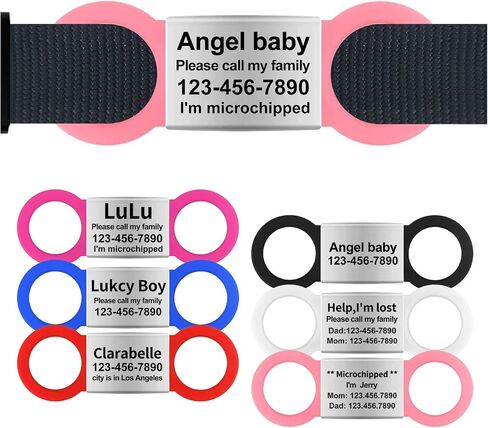 Silent Slide On Dog Cat ID Tags, Personalized Laser Engraved On Collar, Elastic Silicone Band and Stainless Steel Name Plate (Red, Small) in Kuwait