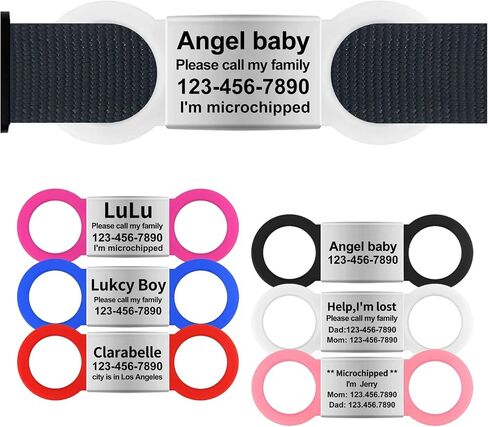 Silent Slide On Dog Cat ID Tags, Personalized Laser Engraved On Collar, Elastic Silicone Band and Stainless Steel Name Plate (Red, Small) in Kuwait