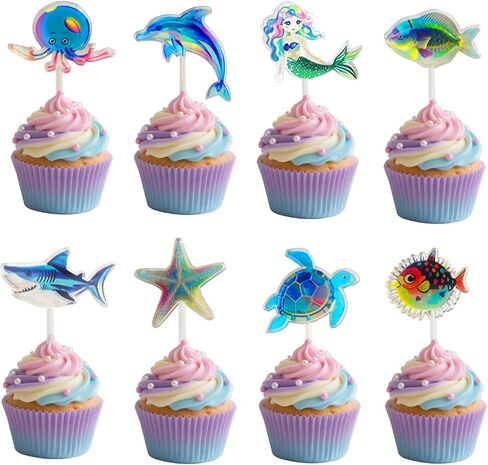 9pcs أكريليك أوشن كب كيك توببر البحر الكعك الكعك القبعات العليا لأعياد الميلاد زخارف حفل العطلات الاحتفالية in Saudi Arabia