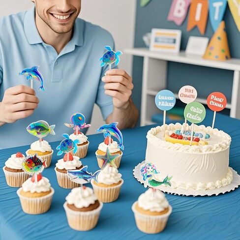 9pcs أكريليك أوشن كب كيك توببر البحر الكعك الكعك القبعات العليا لأعياد الميلاد زخارف حفل العطلات الاحتفالية in Saudi Arabia