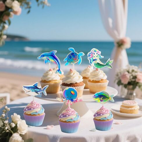 9pcs أكريليك أوشن كب كيك توببر البحر الكعك الكعك القبعات العليا لأعياد الميلاد زخارف حفل العطلات الاحتفالية in Saudi Arabia