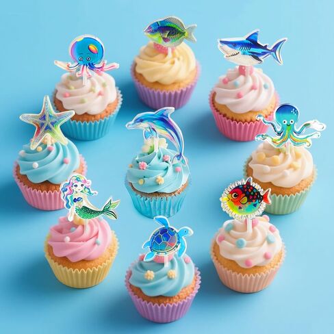 9pcs أكريليك أوشن كب كيك توببر البحر الكعك الكعك القبعات العليا لأعياد الميلاد زخارف حفل العطلات الاحتفالية in Saudi Arabia