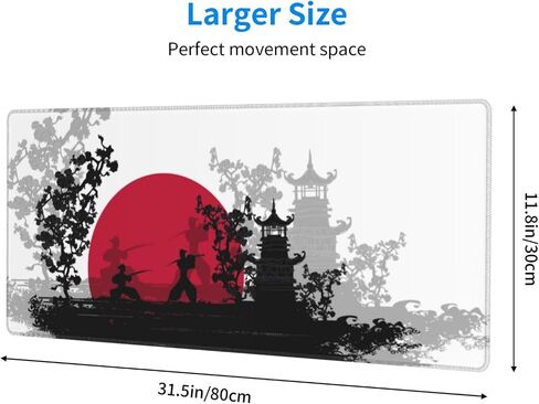 Mouse Pad Japanese Style Ink Painting Pattern, Large Desk Mat, XXL Gaming Keyboard Mat, Non-Slip Rubber Base, Big Extended Desk Protector for Home Office, 31.5x12 inch in Kuwait